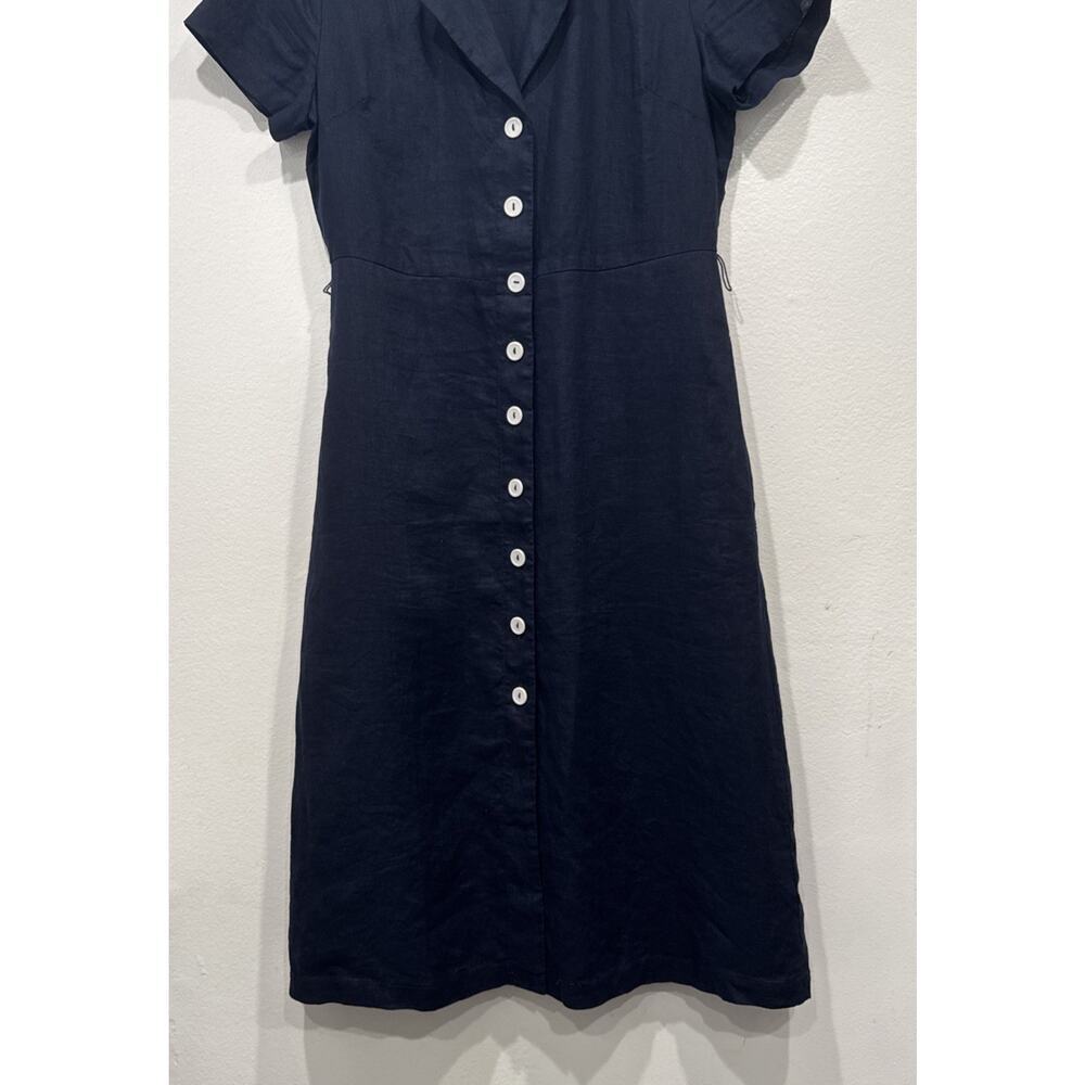 Quince European Linen Button Front Midi Dress Women’s Size Small Navy Blue READ - Picture 3 of 7